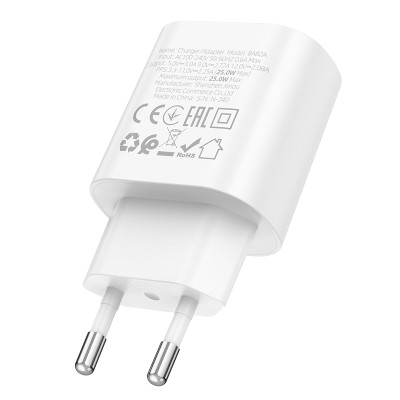 Мережевий зарядний пристрій BOROFONE BA82A Platinum single port PD25W charger(EU) White Мережевий зарядний пристрій BOROFONE BA82A Platinum single port PD25W charger(EU) White