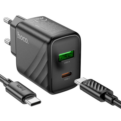 Мережевий зарядний пристрій з кабелем HOCO CS23A Sunlight dual-port PD30W+QC3.0 charger set(Type-C to Type-C)(EU) Black Мережевий зарядний пристрій з кабелем HOCO CS23A Sunlight dual-port PD30W+QC3.0 charger set(Type-C to Type-C)(EU) Black