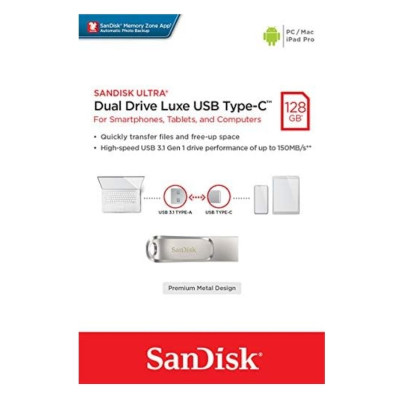 Флеш-накопичувач SanDisk USB 3.1 Ultra Dual Luxe Type-C 128Gb (150 Mb/s) Флеш-накопичувач SanDisk USB 3.1 Ultra Dual Luxe Type-C 128Gb (150 Mb/s)