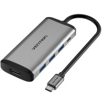 USB-хаб Vention Type-C to HDMI/USB3.0*3/PD Converter 0.15M Gray Metal Type (CNBHB)