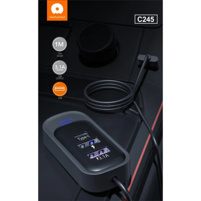 USB-хаб WUW-C245 3-in-1 USB-A to 2 USB-A, USB-C Black USB-хаб WUW-C245 3-in-1 USB-A to 2 USB-A, USB-C Black