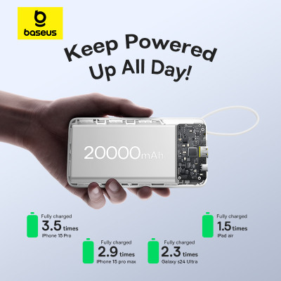 Зовнішній акумулятор Baseus Bipow 2 Digital Display Power Bank With Built-in USB-C Cable 20000mah 20W Moon White