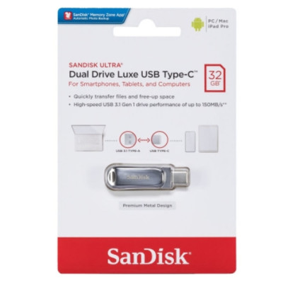 Флеш-накопичувач SanDisk USB 3.1 Ultra Dual Luxe Type-C 32Gb (150 Mb/s) Флеш-накопичувач SanDisk USB 3.1 Ultra Dual Luxe Type-C 32Gb (150 Mb/s)