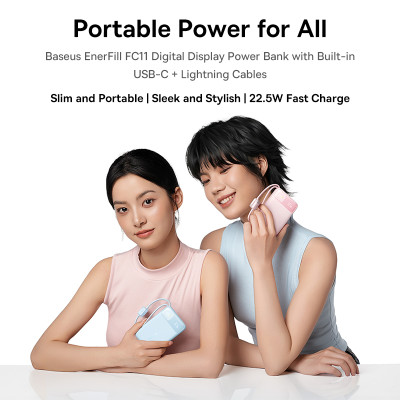Зовнішній акумулятор Baseus EnerFill FC11 Digital Display Power Bank with Dual Built-in Cables 10000mAh 22.5W Cosmic Black