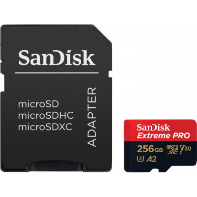 Карта пам'яті microSDXC (UHS-1 U3) SanDisk Extreme Pro A2 256Gb class 10 V30 (R200MB/s,W140MB/s) (adapter) Карта пам'яті microSDXC (UHS-1 U3) SanDisk Extreme Pro A2 256Gb class 10 V30 (R200MB/s,W140MB/s) (adapter)