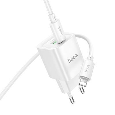 Мережевий зарядний пристрій з кабелем HOCO C147A Charm PD20W+QC3.0 charger set (C to iP)(EU) White Мережевий зарядний пристрій з кабелем HOCO C147A Charm PD20W+QC3.0 charger set (C to iP)(EU) White