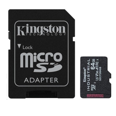Карта пам'яті microSDXC (UHS-1 U3) Kingston Industrial 64Gb class 10 V30 А1 (adapter SD)