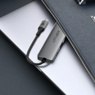 USB-хаб ACEFAST J18 USB-C 6-in-1 HUB docking station Metal Gray