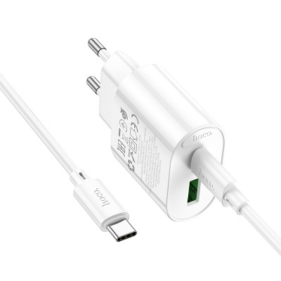 Мережевий зарядний пристрій з кабелем HOCO C109A(PD20W+QC3.0) Fighter PD20W+QC3.0 charger set(C to C) White