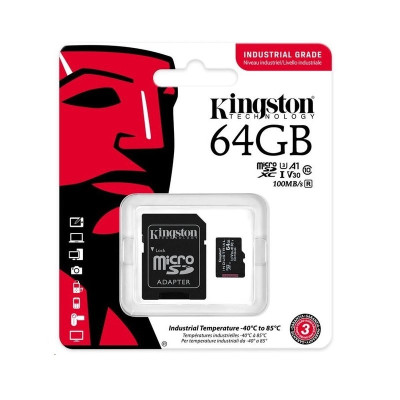 Карта пам'яті microSDXC (UHS-1 U3) Kingston Industrial 64Gb class 10 V30 А1 (adapter SD)