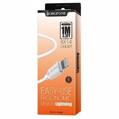 Кабель BOROFONE BX14 USB to iP 2.4A, 1m, PVC, TPE connectors, White