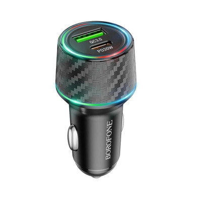 Автомобільний зарядний пристрій BOROFONE BZ21 Brilliant 48W dual port PD30W+QC3.0 car charger Black Автомобільний зарядний пристрій BOROFONE BZ21 Brilliant 48W dual port PD30W+QC3.0 car charger Black