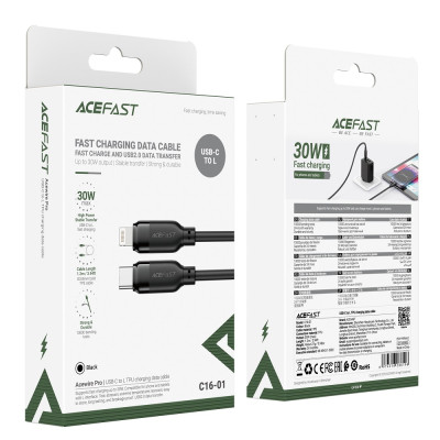 Кабель ACEFAST C16-01 TPU charging data cable USB-C to L Black