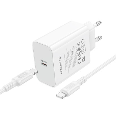 Мережевий зарядний пристрій BOROFONE BA107A Stellar single port PD30W charger set (C to C) (EU) White