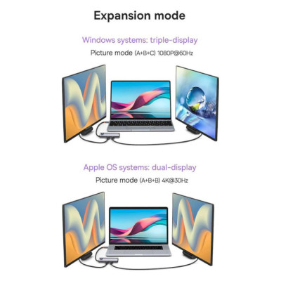 USB-хаб Baseus Metal Gleam Series 7-in-1 Multifunctional Type-C HUB Docking Station Gray （Type-C to HDMI*1+USB3.0*3+PD*1+VGA*1+RJ45*1）