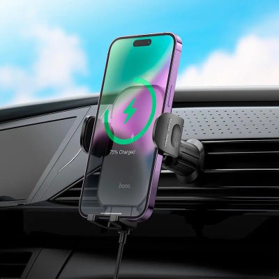 Автотримач для телефона з БЗП HOCO HW4 Journey wireless fast charging car holder(air outlet) Black Автотримач для телефона з БЗП HOCO HW4 Journey wireless fast charging car holder(air outlet) Black