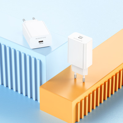 Мережевий зарядний пристрій BOROFONE BA21A Pro Long journey single port PD20W charger White Мережевий зарядний пристрій BOROFONE BA21A Pro Long journey single port PD20W charger White