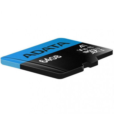 Карта пам'яті microSDXC (UHS-1) A-DATA Premier 64Gb Class 10 A1 (R-100Mb/s)  (adapter SD)