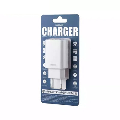 Мережевий зарядний пристрій REMAX Jane Series QC3.0+PD 20W GaN Fast Charger RP-U37 EU-White Мережевий зарядний пристрій REMAX Jane Series QC3.0+PD 20W GaN Fast Charger RP-U37 EU-White