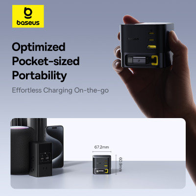 Мережевий зарядний пристрій Baseus Super GaN Desktop Charger with Retractable Cable 3C+U 100W EU Cosmic Black