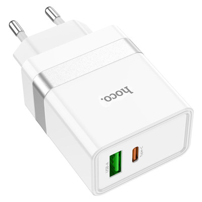 Мережевий зарядний пристрій HOCO N21 Extension speed PD30W+QC3.0 charger set(Type-C to Type-C) White Мережевий зарядний пристрій HOCO N21 Extension speed PD30W+QC3.0 charger set(Type-C to Type-C) White
