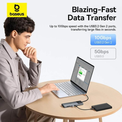 USB-хаб Baseus Metal Gleam Series II 10-in-1 USB HUB Cosmic Black(USB-C to 1*HDMI4K@120Hz+1*HDMI4K@60Hz+1*USB-A(10Gbps)+1*USB-C(10Gbps)+2*USB-A(480Mbp USB-хаб Baseus Metal Gleam Series II 10-in-1 USB HUB Cosmic Black(USB-C to 1*HDMI4K@120Hz+1*HDMI4K@60Hz+1*USB-A(10Gbps)+1*USB-C(10Gbps)+2*USB-A(480Mbp