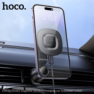 Автотримач для телефона з БЗП HOCO HW30 Crown magnetic wireless charging car holder (air outlet) Black Metal Gray Автотримач для телефона з БЗП HOCO HW30 Crown magnetic wireless charging car holder (air outlet) Black Metal Gray