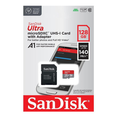 Карта пам'яті microSDXC (UHS-1) SanDisk Ultra 128Gb class 10 A1 (140Mb/s) (adapter SD)