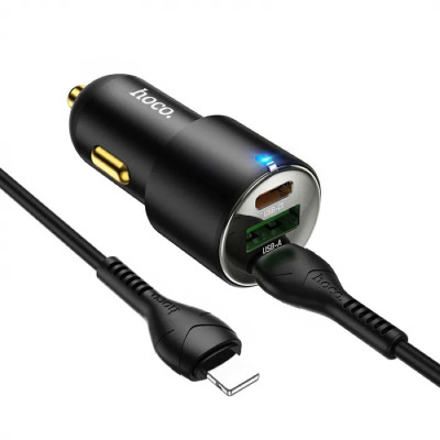 Автомобільний зарядний пристрій HOCO NZ6 PD45W 3-port(2C1A) car charger set(Type-C to iP) Black Автомобільний зарядний пристрій HOCO NZ6 PD45W 3-port(2C1A) car charger set(Type-C to iP) Black