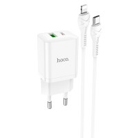 Мережевий зарядний пристрій з кабелем HOCO N28 Founder PD20W+QC3.0 charger set(C to iP) White Мережевий зарядний пристрій з кабелем HOCO N28 Founder PD20W+QC3.0 charger set(C to iP) White