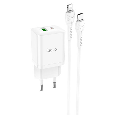 Мережевий зарядний пристрій з кабелем HOCO N28 Founder PD20W+QC3.0 charger set(C to iP) White Мережевий зарядний пристрій з кабелем HOCO N28 Founder PD20W+QC3.0 charger set(C to iP) White
