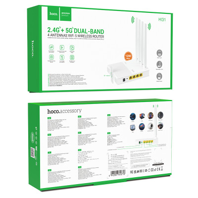 Маршрутизатор HOCO HI31 WiFi5 wireless router 2.4-5G 1200Mbit/s EU version Маршрутизатор HOCO HI31 WiFi5 wireless router 2.4-5G 1200Mbit/s EU version