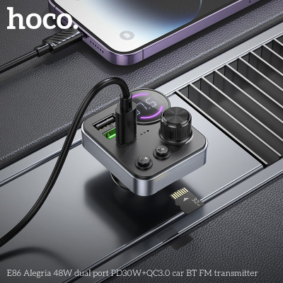 АЗП з FM-модулятором HOCO E86 Alegria 48W dual port PD30W+QC3.0 car BT FM transmitter Black АЗП з FM-модулятором HOCO E86 Alegria 48W dual port PD30W+QC3.0 car BT FM transmitter Black