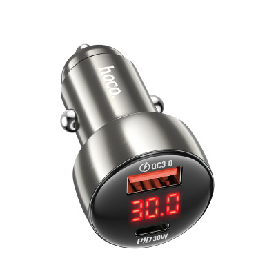 Автомобільний зарядний пристрій HOCO Z50 Leader 48W dual-port PD30W+QC3.0 car charger with digital display Metal Grey Автомобільний зарядний пристрій HOCO Z50 Leader 48W dual-port PD30W+QC3.0 car charger with digital display Metal Grey