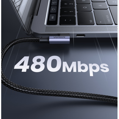 Кабель UGREEN US334 USB-C to USB-C PD Fast Charging 90 Degree Cable 5A Max Black 2m Кабель UGREEN US334 USB-C to USB-C PD Fast Charging 90 Degree Cable 5A Max Black 2m