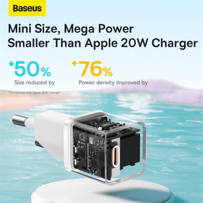 Мережевий зарядний пристрій Baseus GaN5 Fast Charger(mini) 1C 20W EU White