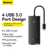USB-хаб Baseus Lite Series 4-Port Type-C HUB Adapter (Type-C to USB 3.0*4) 25cm Black