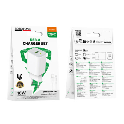 Мережевий зарядний пристрій з кабелем BOROFONE BAS82A Star single port QC3.0 charger set (Micro) (EU) White Мережевий зарядний пристрій з кабелем BOROFONE BAS82A Star single port QC3.0 charger set (Micro) (EU) White