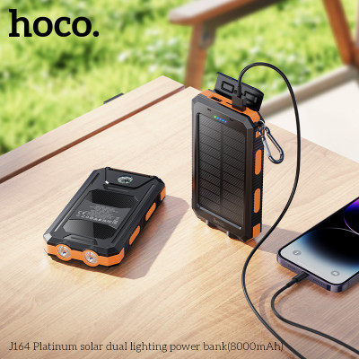 Зовнішній акумулятор HOCO J164 Platinum solar dual lighting power bank(8000mAh) Black
