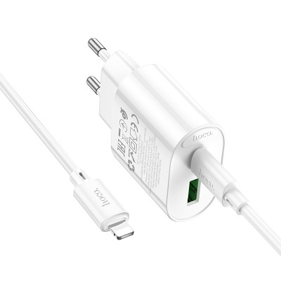 Мережевий зарядний пристрій HOCO C109A(PD20W+QC3.0) Fighter PD20W+QC3.0 charger set(C to iP) White Мережевий зарядний пристрій HOCO C109A(PD20W+QC3.0) Fighter PD20W+QC3.0 charger set(C to iP) White
