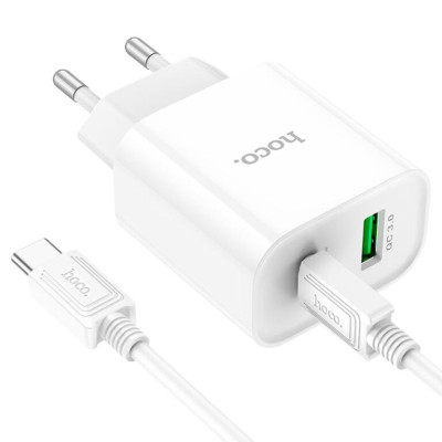 Мережевий зарядний пристрій з кабелем HOCO C80A Plus Rapido PD20W+QC3.0 charger set(Type-C to Type-C) White Мережевий зарядний пристрій з кабелем HOCO C80A Plus Rapido PD20W+QC3.0 charger set(Type-C to Type-C) White