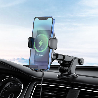 Автотримач для телефона з БЗП HOCO S35 Smart alignment wireless charging car holder Black