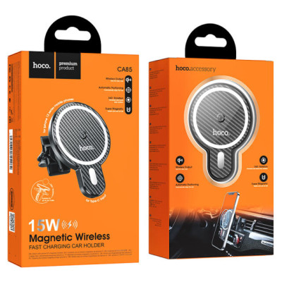 Автотримач для телефона з БЗП HOCO CA85 Ultra-fast magnetic wireless charging car holder Black Автотримач для телефона з БЗП HOCO CA85 Ultra-fast magnetic wireless charging car holder Black