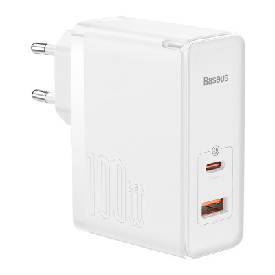 Мережевий зарядний пристрій Baseus GaN5 Pro Fast Charger C+U 100W EU White (With Mini White Cable Type-C to Type-C 100W(20V/5A) 1m White）