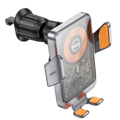 Автотримач для телефона з БЗП HOCO HW7 Transparent Discovery Edition wireless fast charging car holder(air outlet) Metal Gray Автотримач для телефона з БЗП HOCO HW7 Transparent Discovery Edition wireless fast charging car holder(air outlet) Metal Gray
