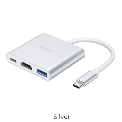 USB-хаб HOCO HB14 Easy use Type-C adapter(Type-C to USB3.0+HDMI+PD) Silver USB-хаб HOCO HB14 Easy use Type-C adapter(Type-C to USB3.0+HDMI+PD) Silver