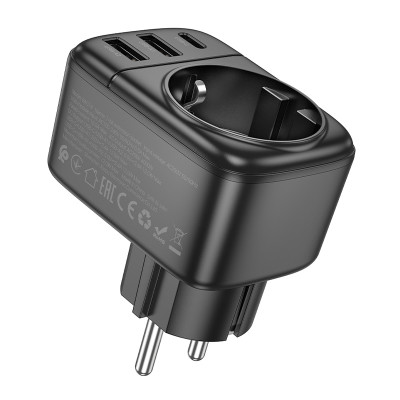 Мережевий фільтр BOROFONE BAC14 Wide 1-socket wall outlet (1C2A) (EU/GER) Black Мережевий фільтр BOROFONE BAC14 Wide 1-socket wall outlet (1C2A) (EU/GER) Black
