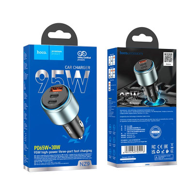 Автомобільний зарядний пристрій HOCO NZ9 Galloper 95W three-port(2C1A) car charger Black