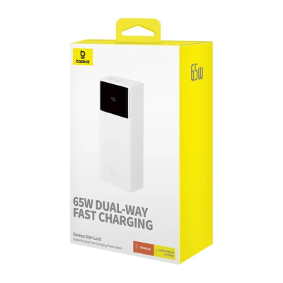 Зовнішній акумулятор Baseus Star-Lord Digital Display Fast Charging Power Bank 30000mAh 65W Moon White（With Simple Series Charging Cable USB to Type-C
