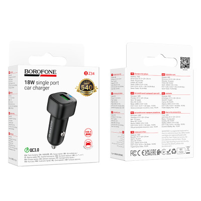 Автомобільний зарядний пристрій BOROFONE BZ34 Cloud single port QC3.0 car charger Black Автомобільний зарядний пристрій BOROFONE BZ34 Cloud single port QC3.0 car charger Black